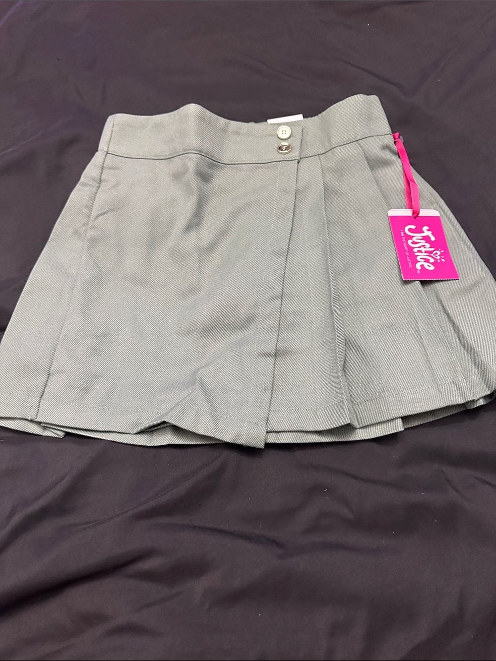 Justice Gray Pleated Mini Skirt with Button Waist